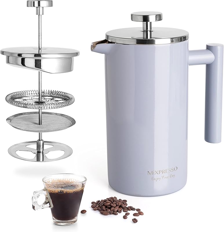 Mixpresso Light Blue 26oz Double Wall Insulated Stainless Steel French