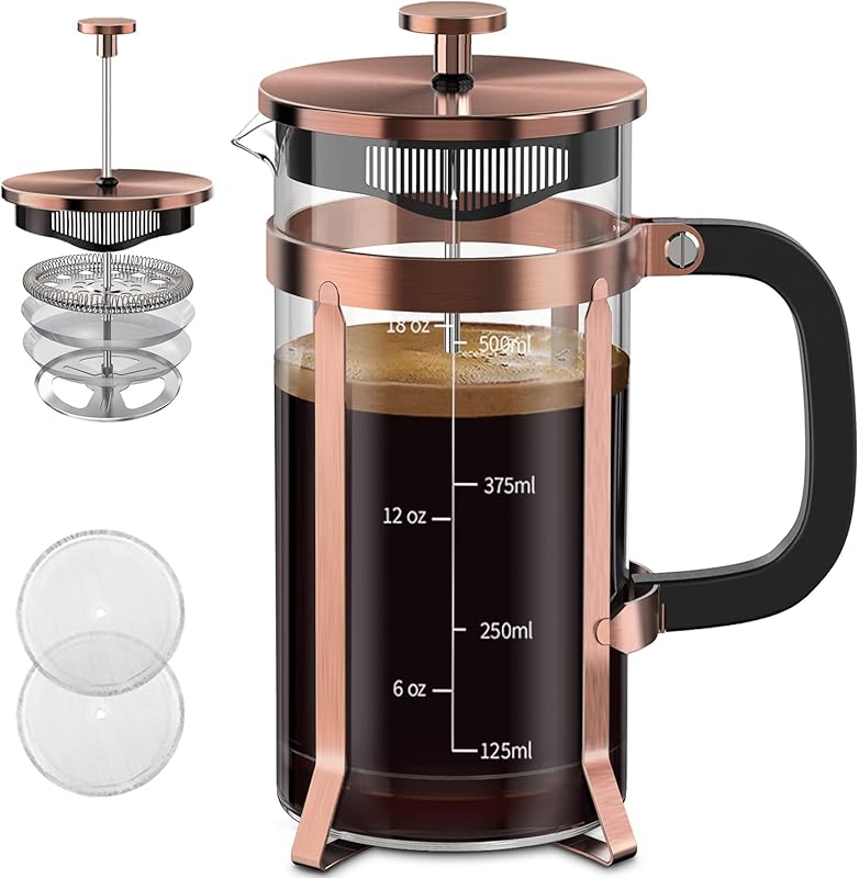 QUQIYSO 21oz Copper French Press Coffee Maker, 304 Stainless Steel wit
