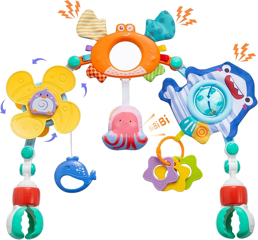 Adjustable Baby Stroller Arch Toy with Hanging Sensory Activities for