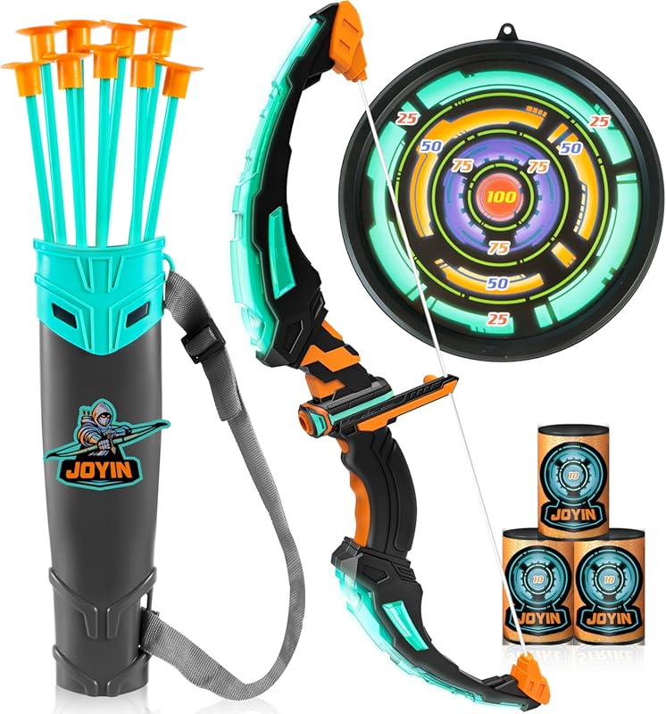 JOYIN Kids LED Bow and Arrow Set with 9 Suction Cup Arrows, Target, an