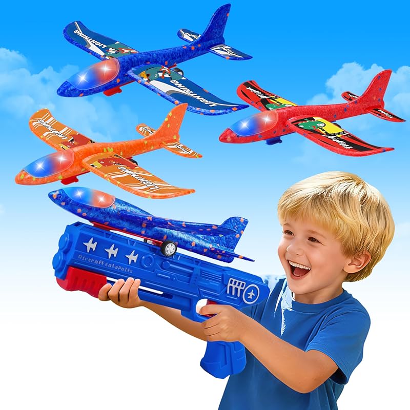 3 Pack LED Foam Glider Airplane Launcher Toys with 2 Flight Modes for 