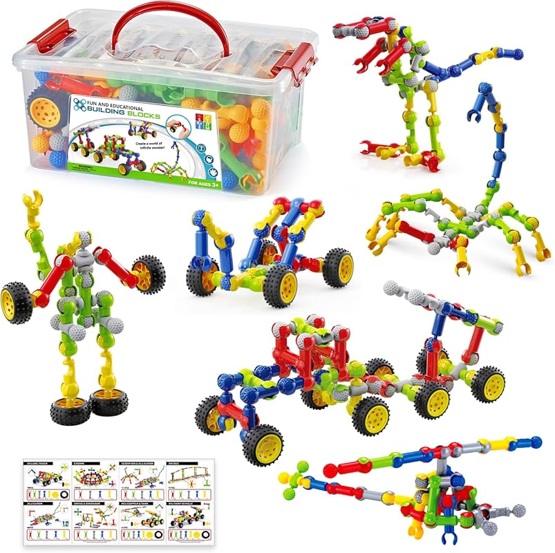 170 Piece STEM Building Blocks Set for Kids Ages 4-8 with Storage Box 