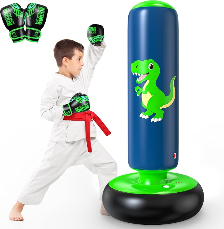 QPAU 48 Inch Inflatable Punching Bag for Kids Ages 3-6, Stable Dinosau