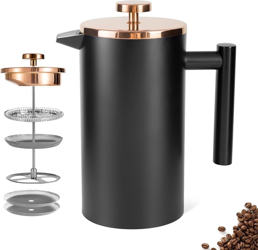 Stainless Steel 1500ml (50oz) Double-Wall Insulated Black French Press