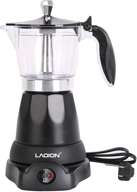 Portable Cuban Electric Espresso Coffee Maker, 3 or 6 Cup Moka Pot wit