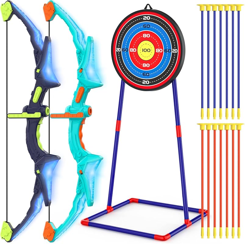 2 Pack Light Up Bow and Arrow Set with 14 Suction Cup Arrows and Targe