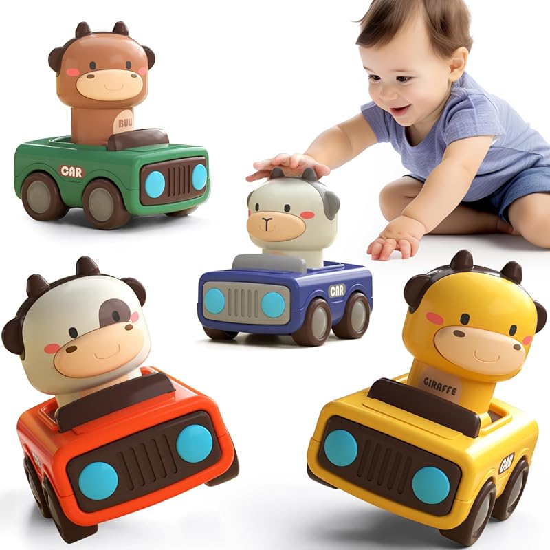 iPlay iLearn Press to Go Animal Racing Car Toy Set for Toddlers Ages 1