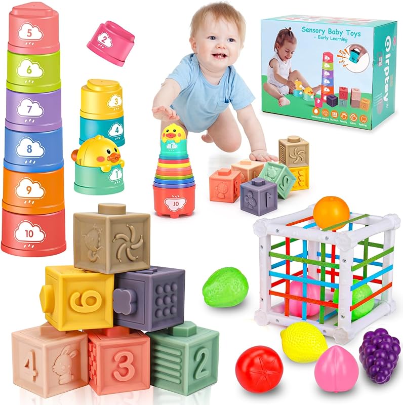 Montessori Baby Stacking Cups and Shape Sorter Blocks Sensory Toy for 