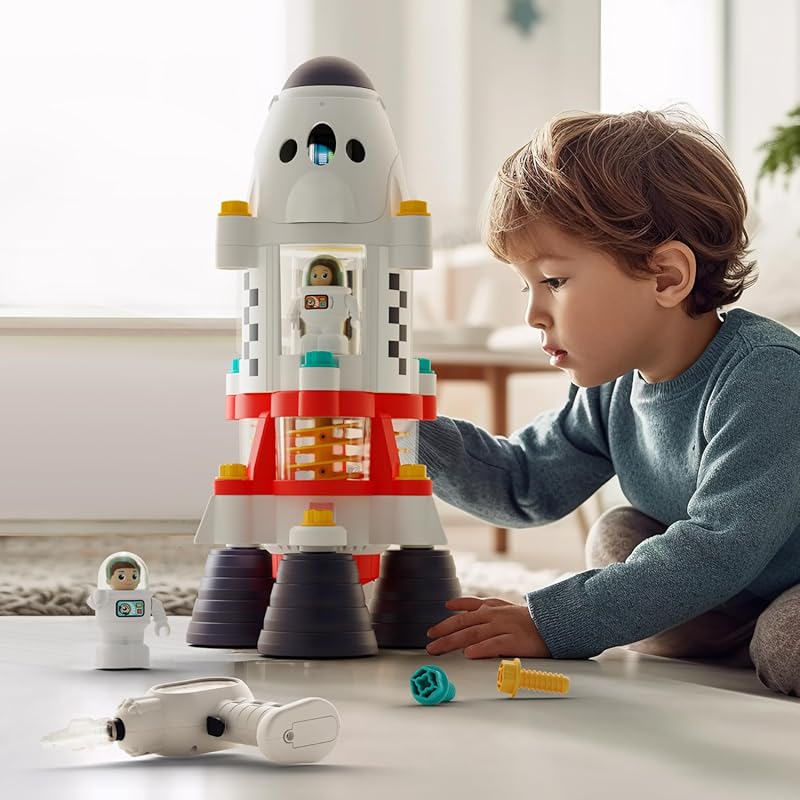 iPlay iLearn Rocket Outer Space Playset with Electric Drill, 2 Astrona