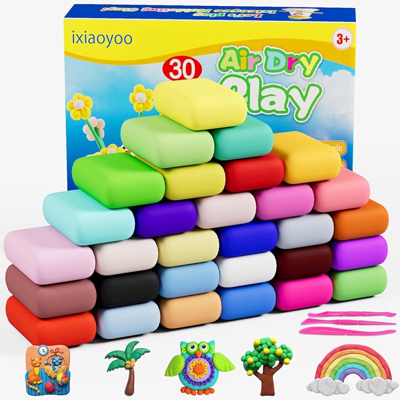 Air Dry Clay 30 Colors Modeling Set with Sculpting Tools, Soft Non-Sti