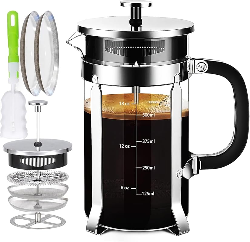 Stainless Steel 12oz French Press Coffee Maker with 4-Filter System an
