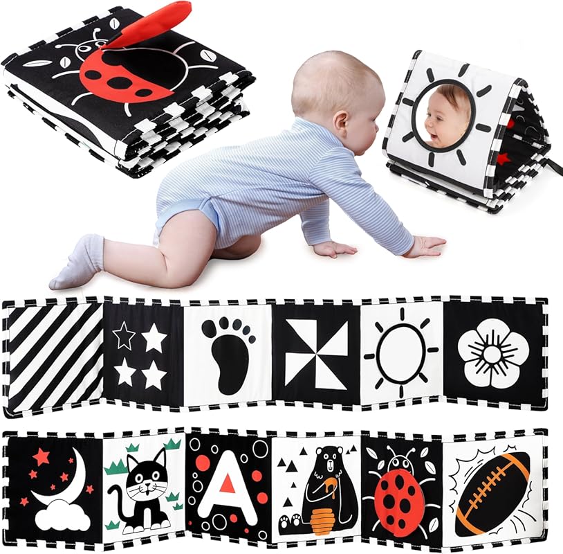 URMYWO Black and White High Contrast Soft Baby Book and Tummy Time Toy