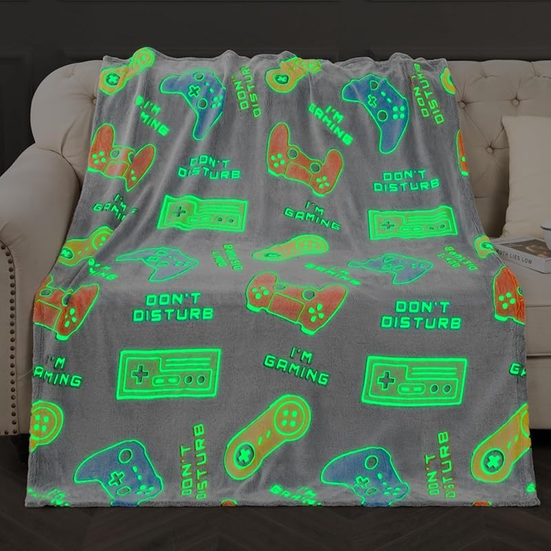 Glow in The Dark Gaming Blanket for Boys, Game Controller Throw 50