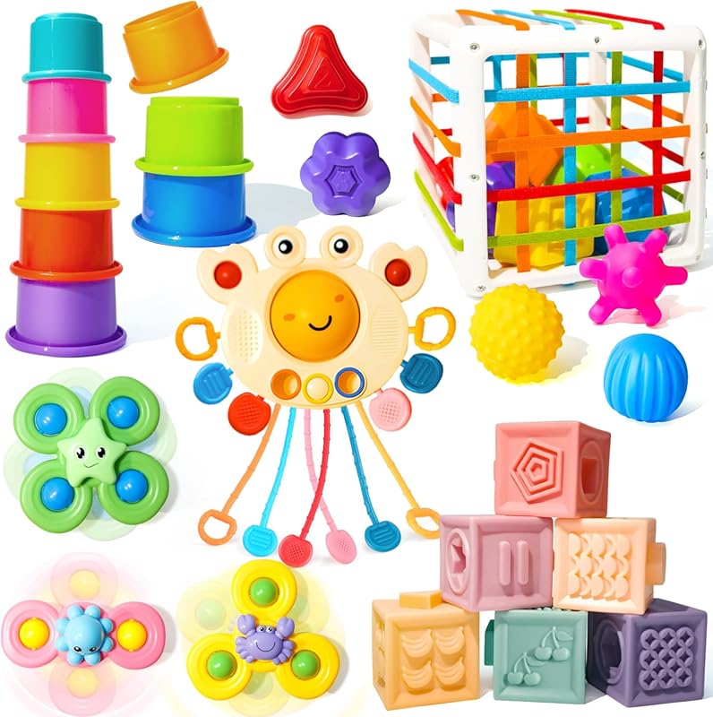 Montessori 6-in-1 Baby Blocks Stacking Toy for Sensory Development, Id