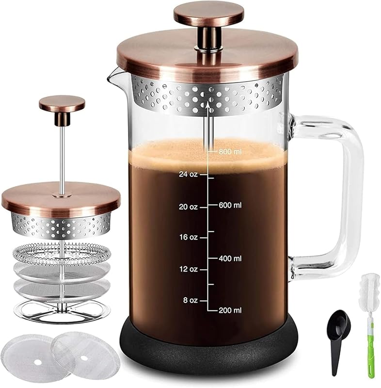 34oz French Press Coffee Maker with 4 Stainless Steel Filters, Heat Re
