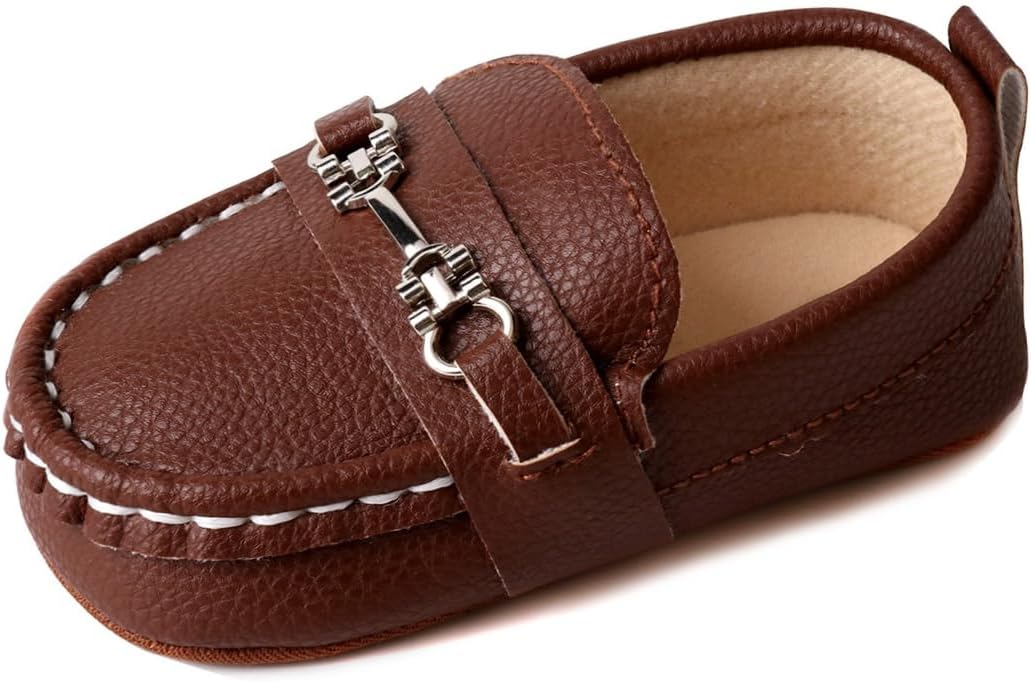 LONSOEN Baby Loafers for Girls and Boys, Prewalker Dress Crib Shoes fo