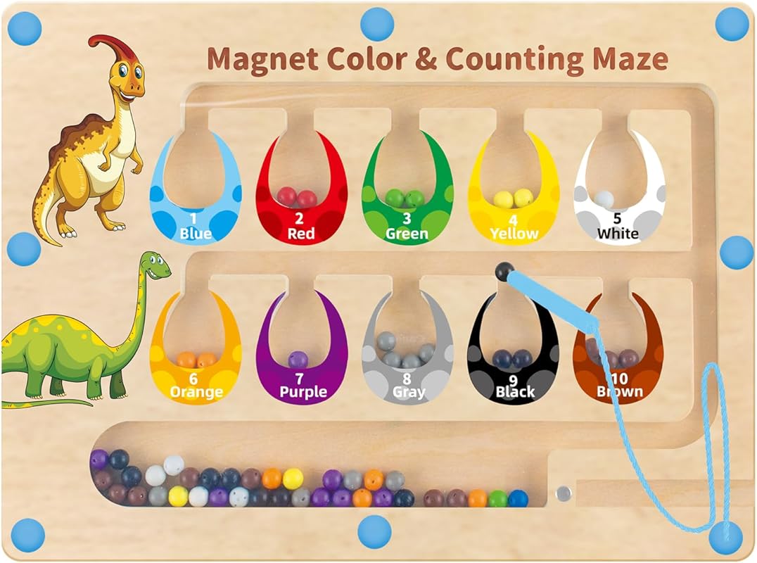 HONGID Magnetic Dinosaur Toys with Color and Number Maze, Montessori E