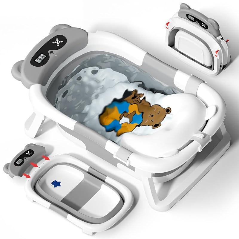 AVIDOR Collapsible Baby Bathtub with Soft Cushion, No-Slip Hanging, an