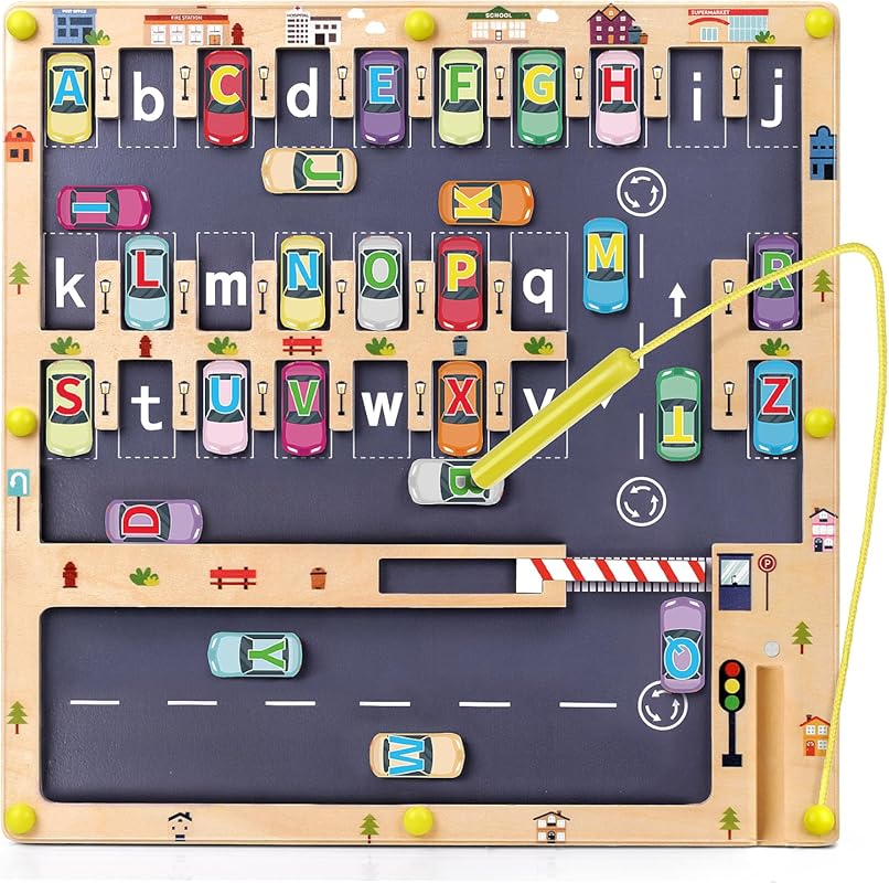 Wooden Magnetic Alphabet Maze Puzzle, Montessori Fine Motor Skills Toy