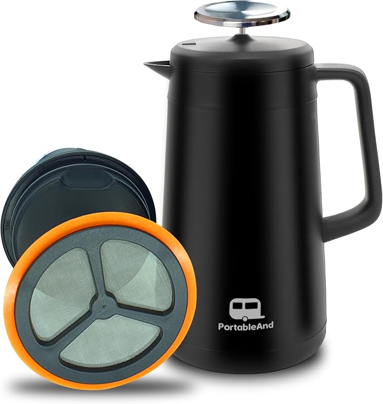 Portable 34 OZ Double Vacuum Insulated Silicone French Press Coffee Ma