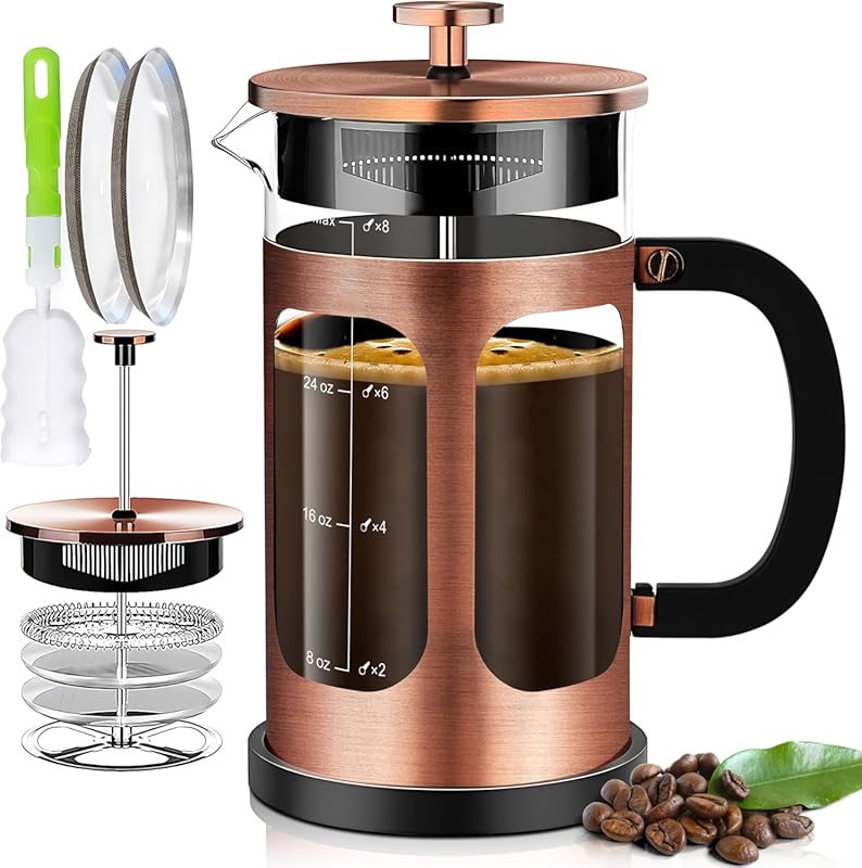 French Press Coffee Maker 34oz with 4 Filter System, Heat Resistant Bo