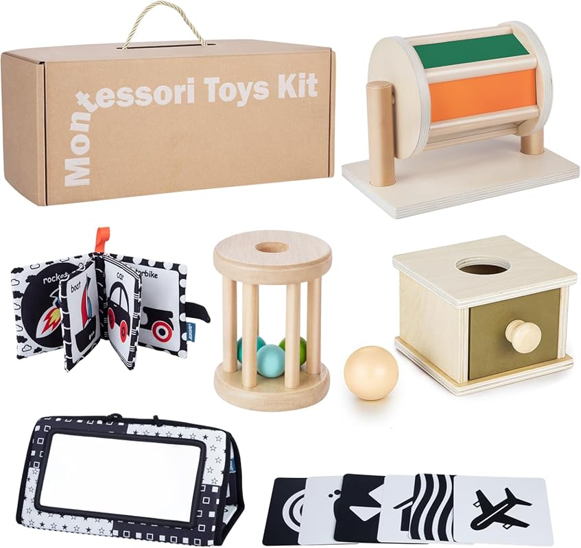 Montessori 6-in-1 Educational Baby Toy Set for 0-6 Months with Drum, M
