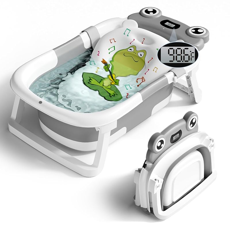 Collapsible Baby Bathtub for Newborns to Toddlers 0-24 Months with Sof