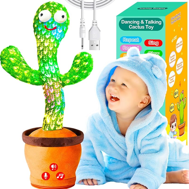 Rechargeable Dancing Talking Cactus Baby Toy with Volume Control, Sing
