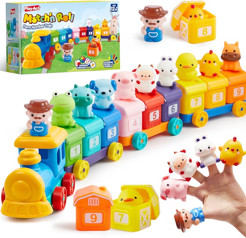 Play-Act Montessori Farm Train Toy with Counting, Matching & Sorting f