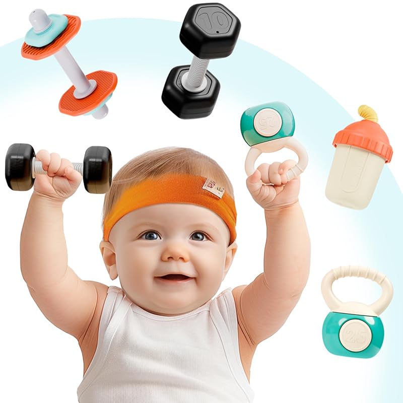 iPlay iLearn Baby First Gym Rattle Set with Teething Dumbbells for 3-1