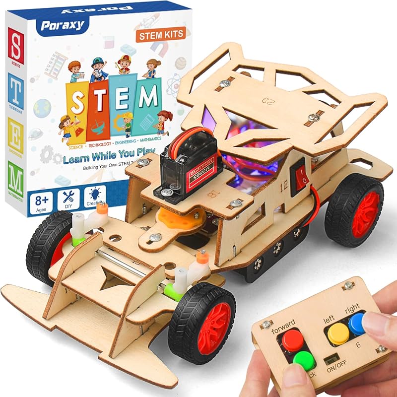 Poraxy STEM Kits with Remote Control Car and 3D Wooden Puzzles for Kid