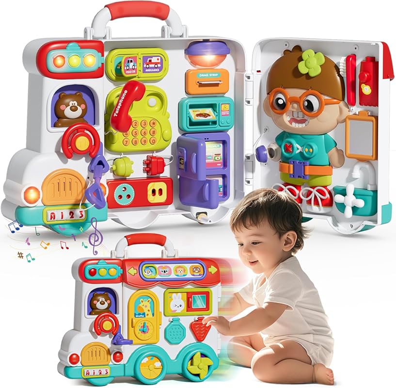 54-in-1 English & Spanish Montessori Busy Board Educational Toy for 1-