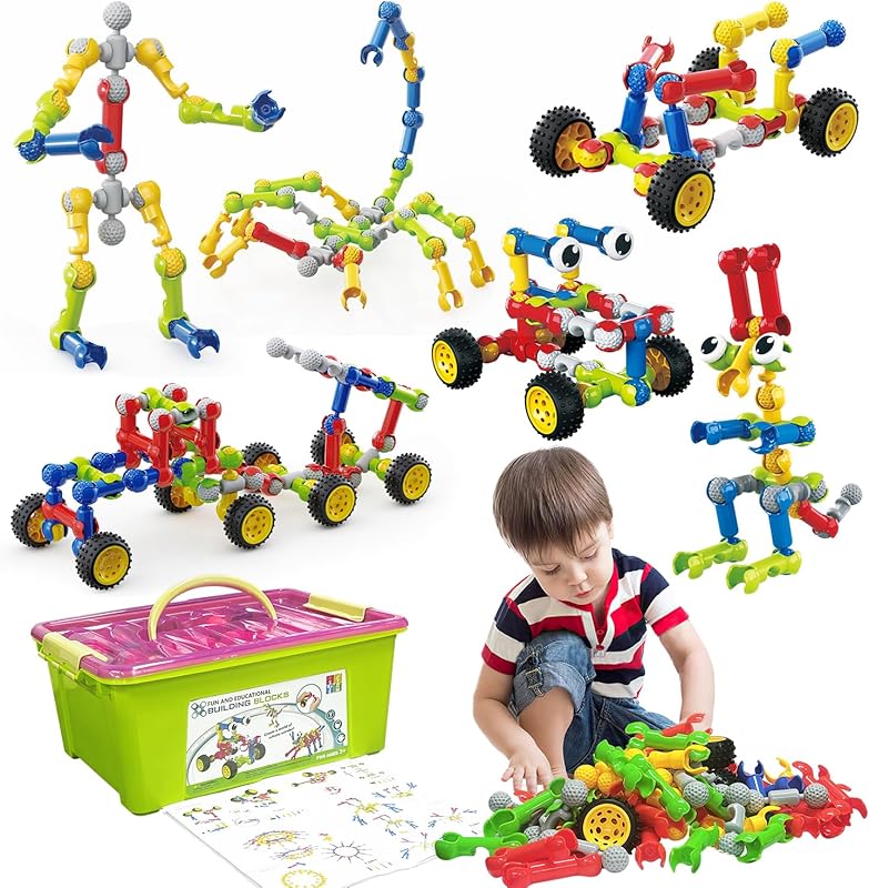 180-Piece STEM Building Toys for Kids Ages 3-8 with Large Storage Box,