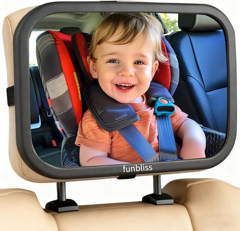 Funbliss Baby Car Mirror for Rear Facing Seats, 360° Rotation, Shatter