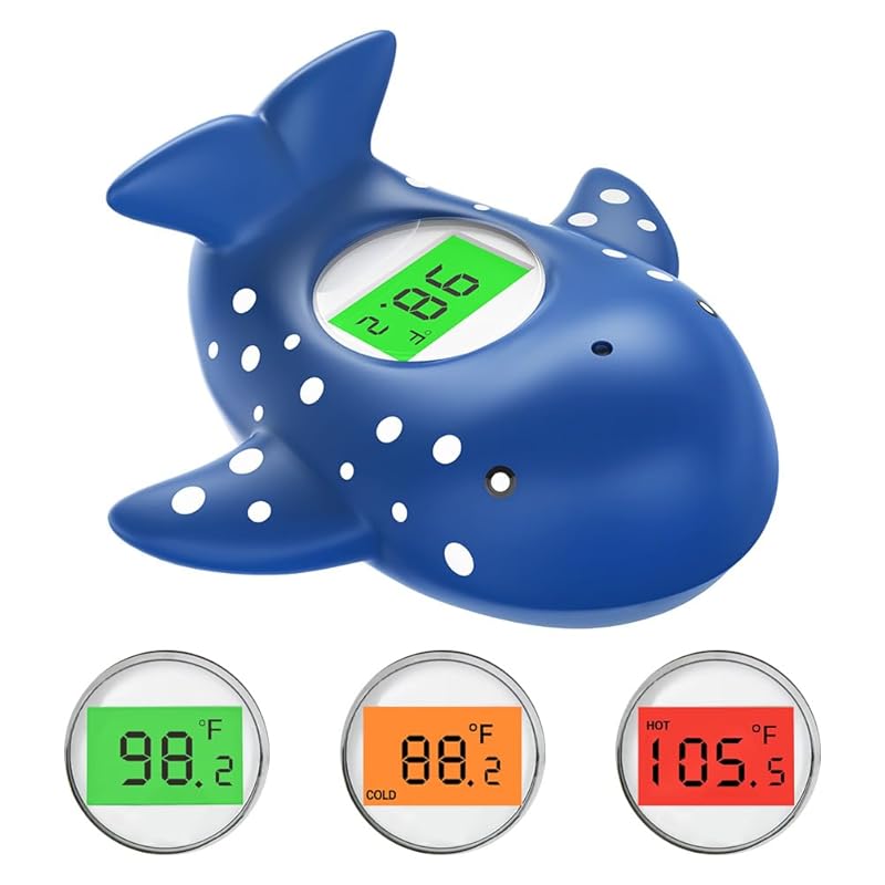 Navy Blue Digital Baby Bath Thermometer with 3-Color Backlit Display,