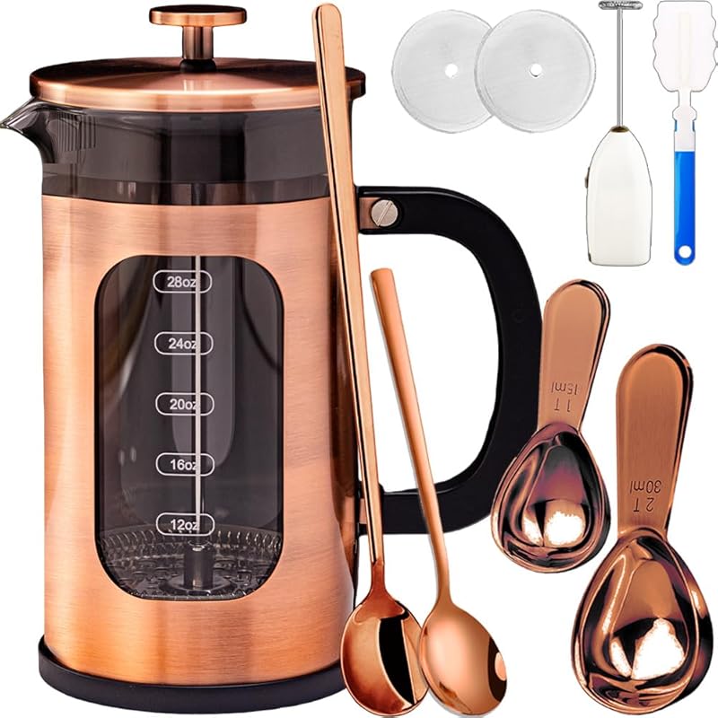 8 Cup 34oz French Press Coffee Maker, 304 Stainless Steel with 4 Filte