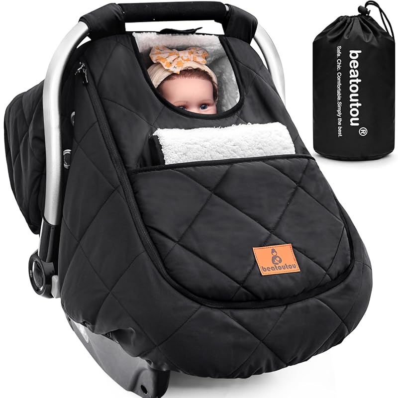 Beatoutou Waterproof Winter Baby Car Seat Cover, Warm and Cozy Infant 