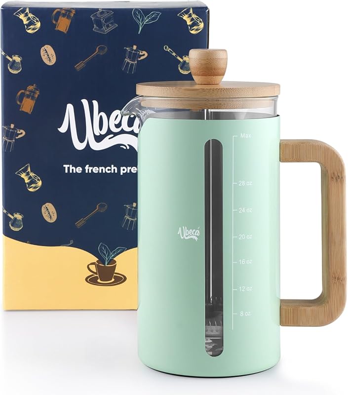 Mint Green French Press Coffee Maker, 34oz Borosilicate Glass with Bam