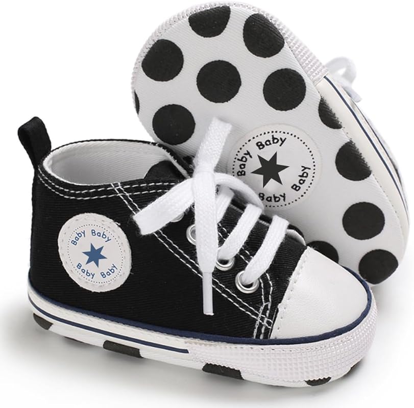 Unisex Non-Slip Canvas Denim High-Top Baby Shoes for Newborns and Todd
