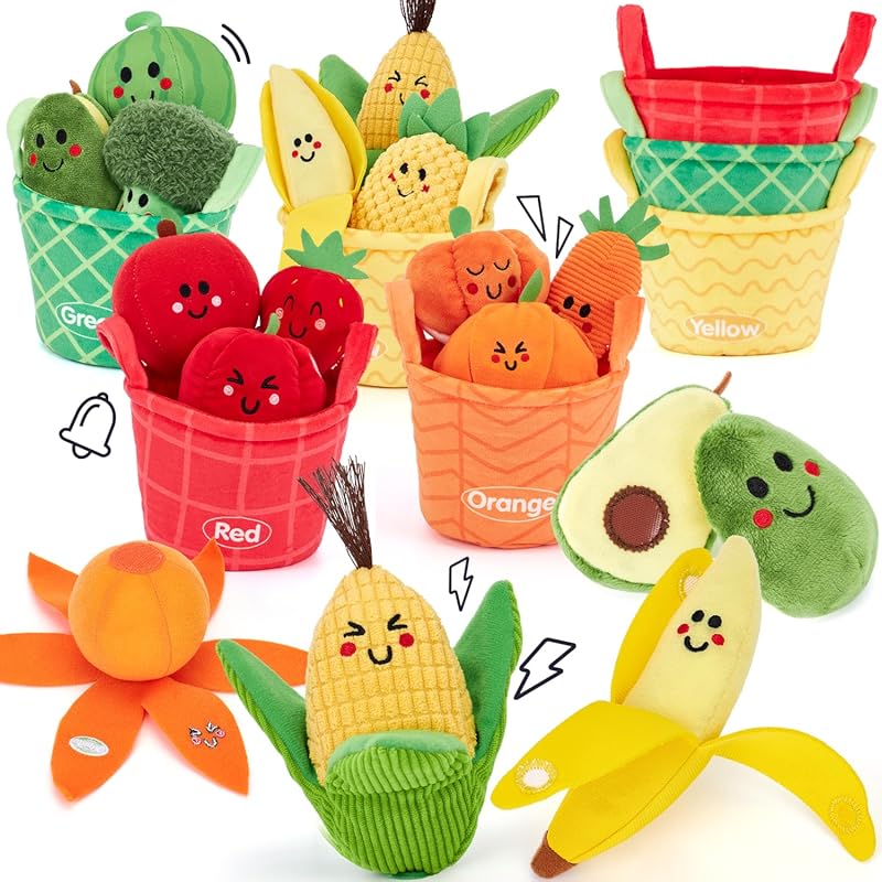 Hahaland Baby Sensory Toys 16-Piece Fruit and Vegetable Color Sorting 