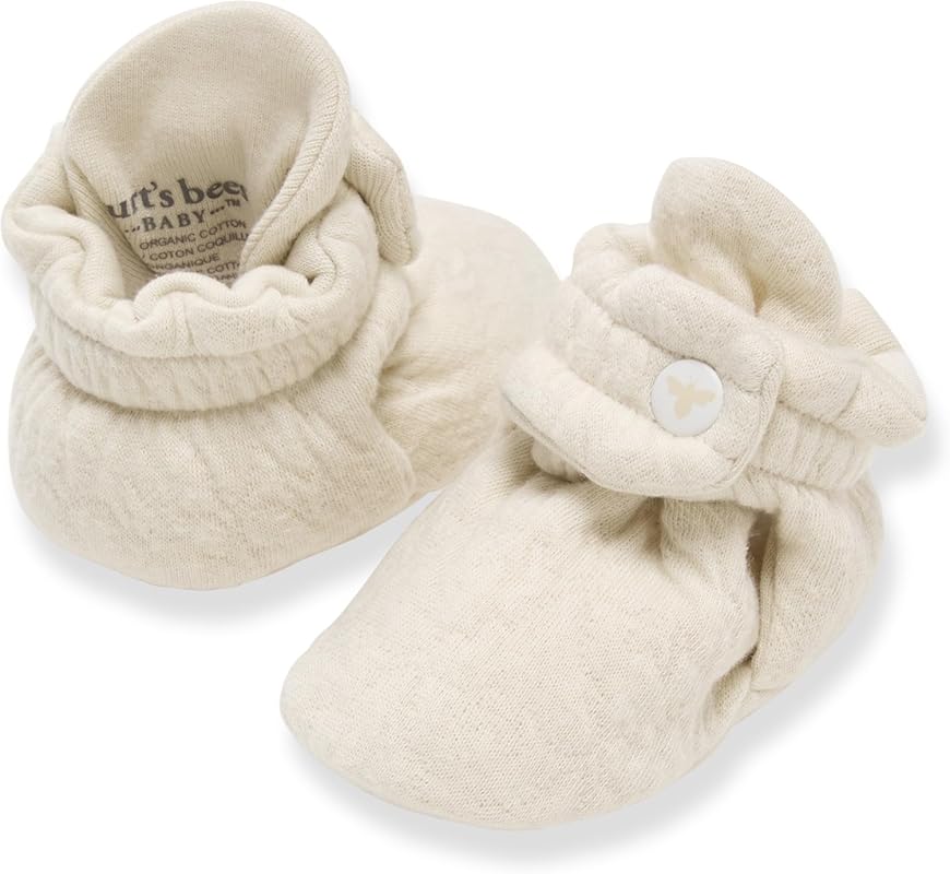 Burt's Bees Baby Organic Cotton Newborn Booties, Soft and Safe Shoes f