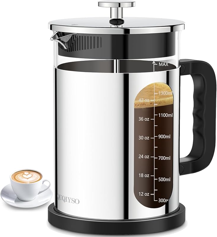 QUQIYSO 51oz French Press Coffee Maker with 304 Stainless Steel and Bo