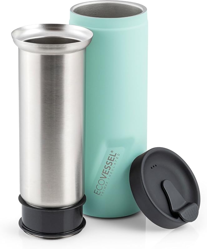 EcoVessel 14oz Travel French Press Portable Stainless Steel Insulated 