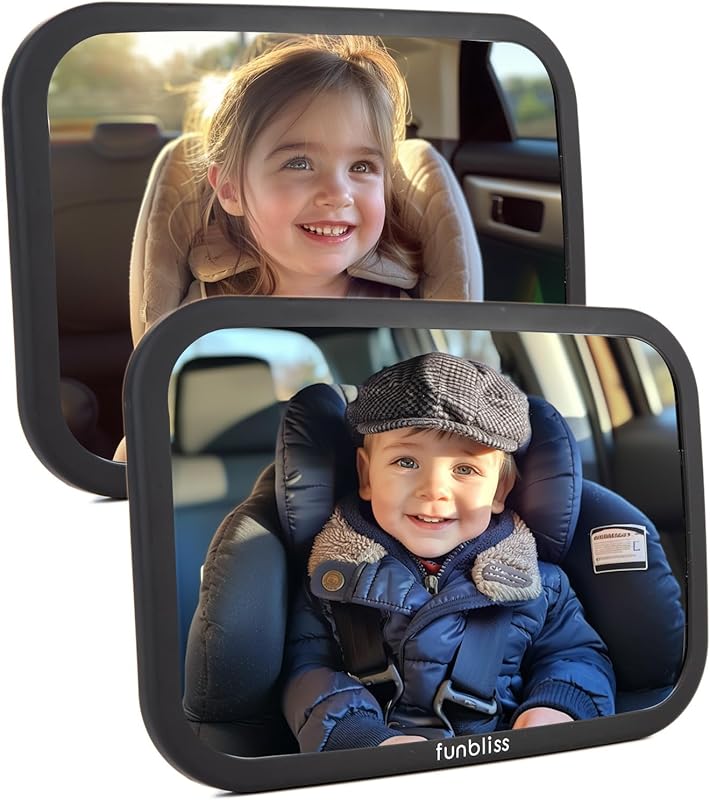 Funbliss 2-Pack Baby Car Mirrors, Shake-Proof, Shatterproof, 360° Adju