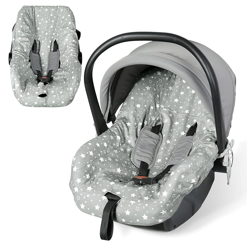 Orzbow Gray 100% Cotton Baby Car Seat Cover Liner, Universal Fit, Brea