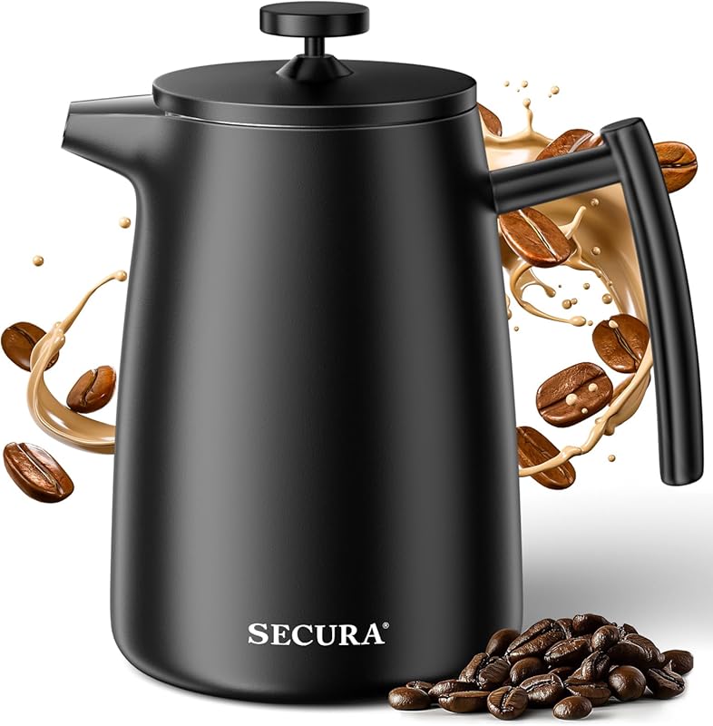 Secura 50oz Black French Press Coffee Maker with 304 Stainless Steel I