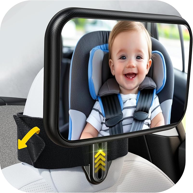 Fixed Headrest Baby Car Mirror for Tesla and More, 360° Wide View, Sha