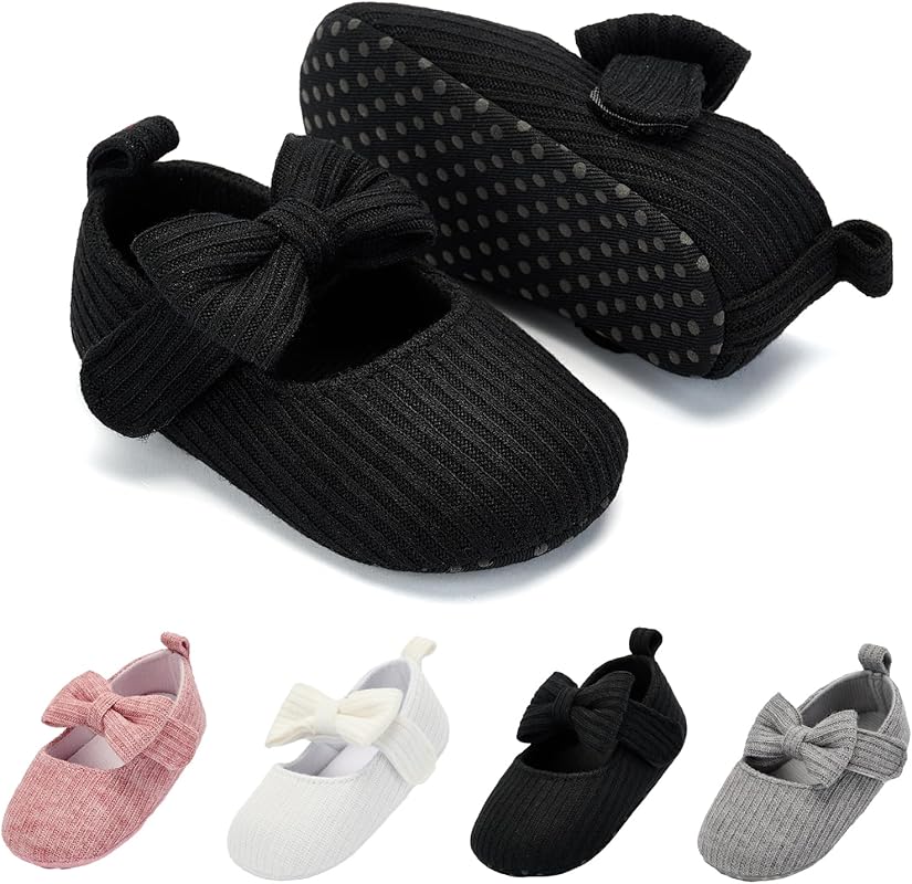 BACSAC Baby Girls Mary Jane Flats with Bow, Soft Sole Non-Slip Crib Sh