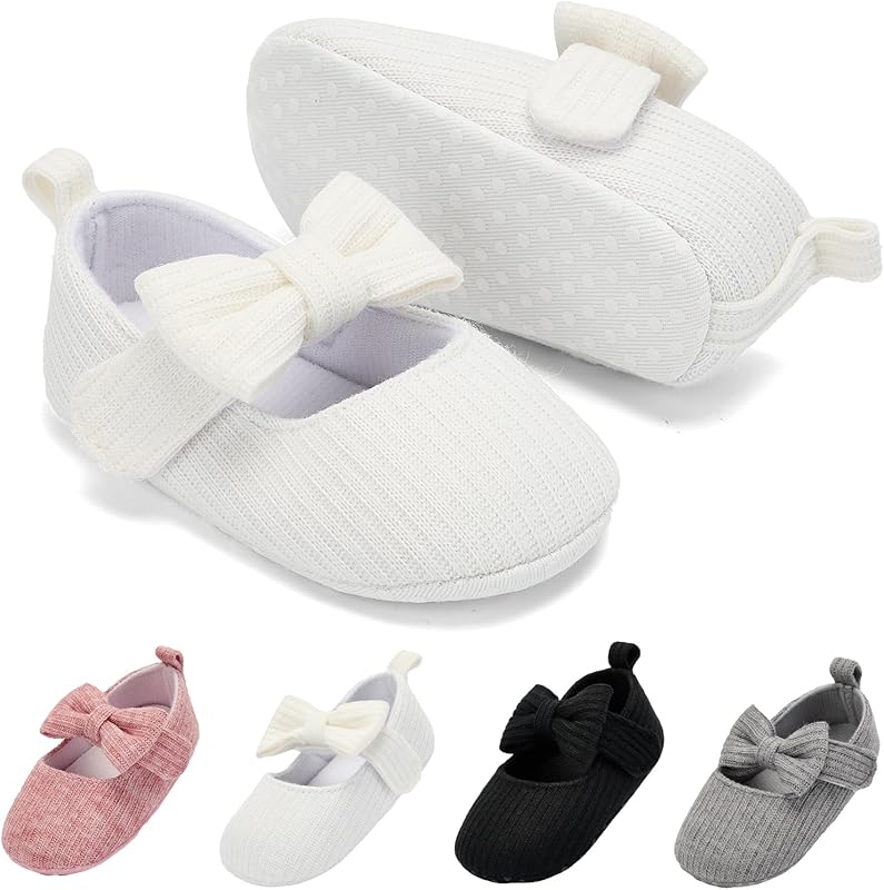 BACSAC Baby Girls Mary Jane Soft Sole Non-Slip Crib Shoes with Bow Inf