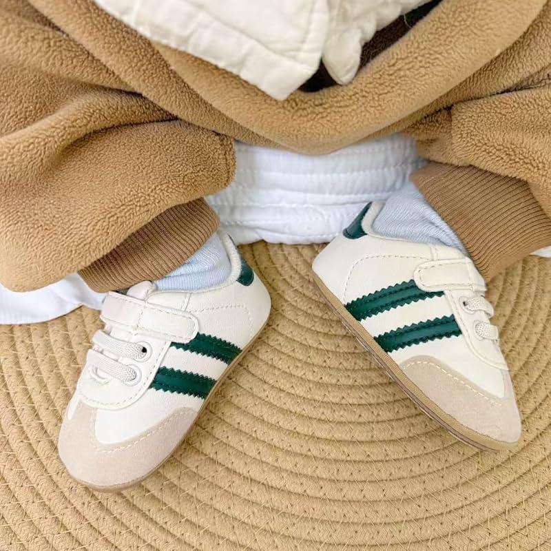Newbron Retro PU Leather Baby Sneakers with Rubber Sole, Non-Slip Firs